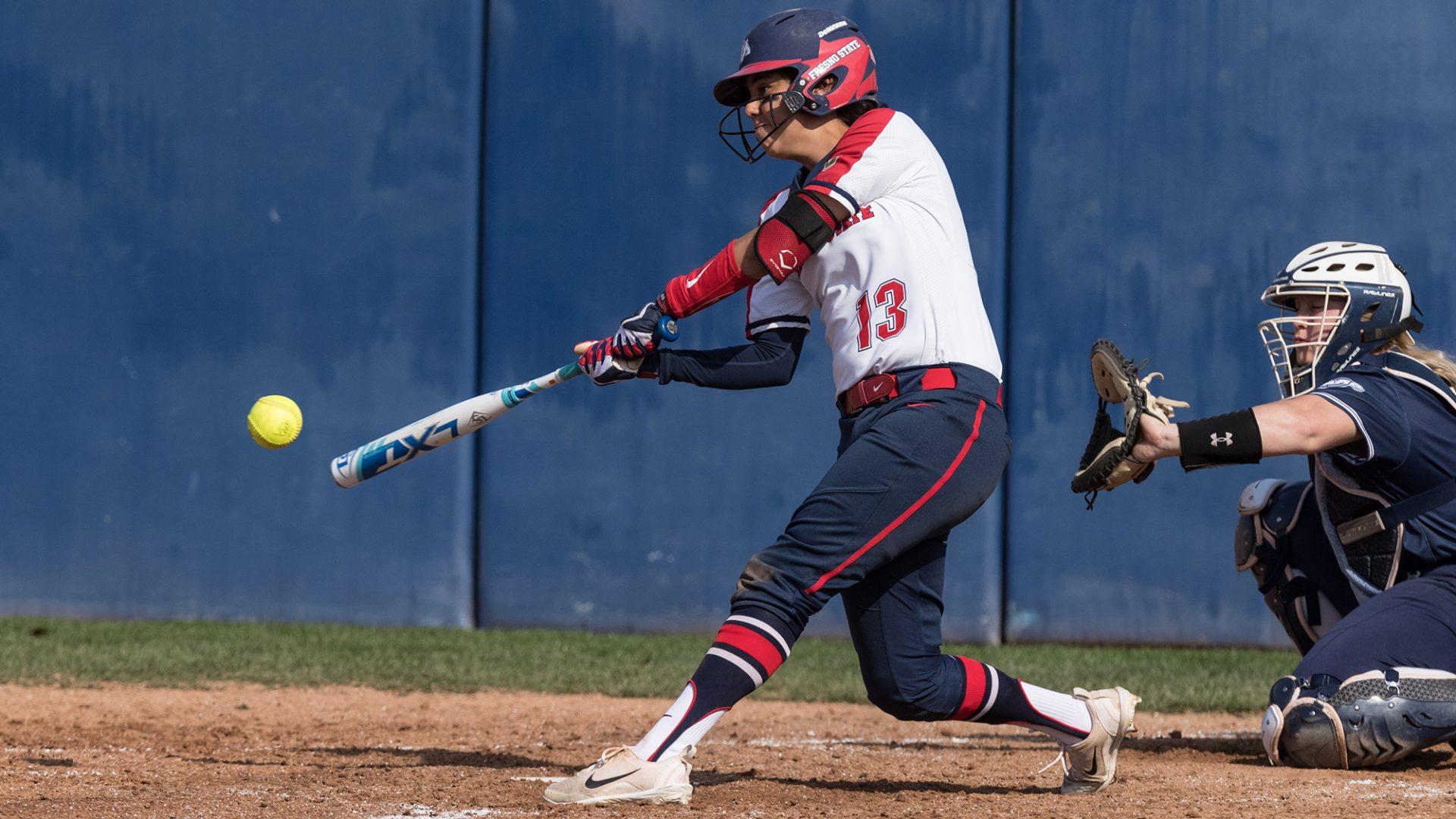 Senior Katie Castellon is leading the Mountain West Conference in slugging percentage, hitting .442 and is third in batting average and on-base percentage this season. (Fresno State Athletics) 
