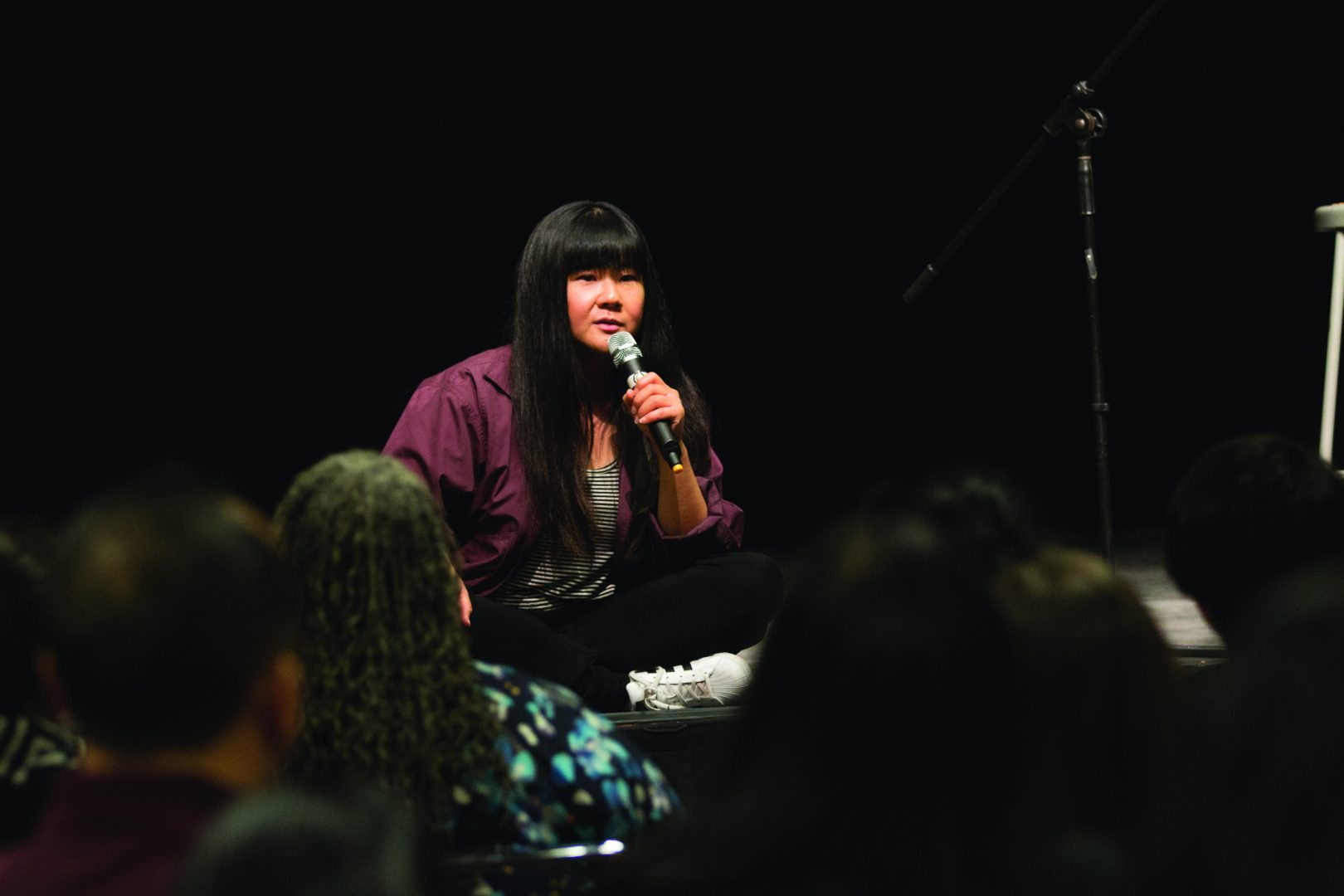 Jenny Yang, a stand up comedian, delivers a motivational speech to a group of students on April 2, 2018 in the Satellite Student Union for Amerasia week. (Alyssa Honore/ The Collegian)
