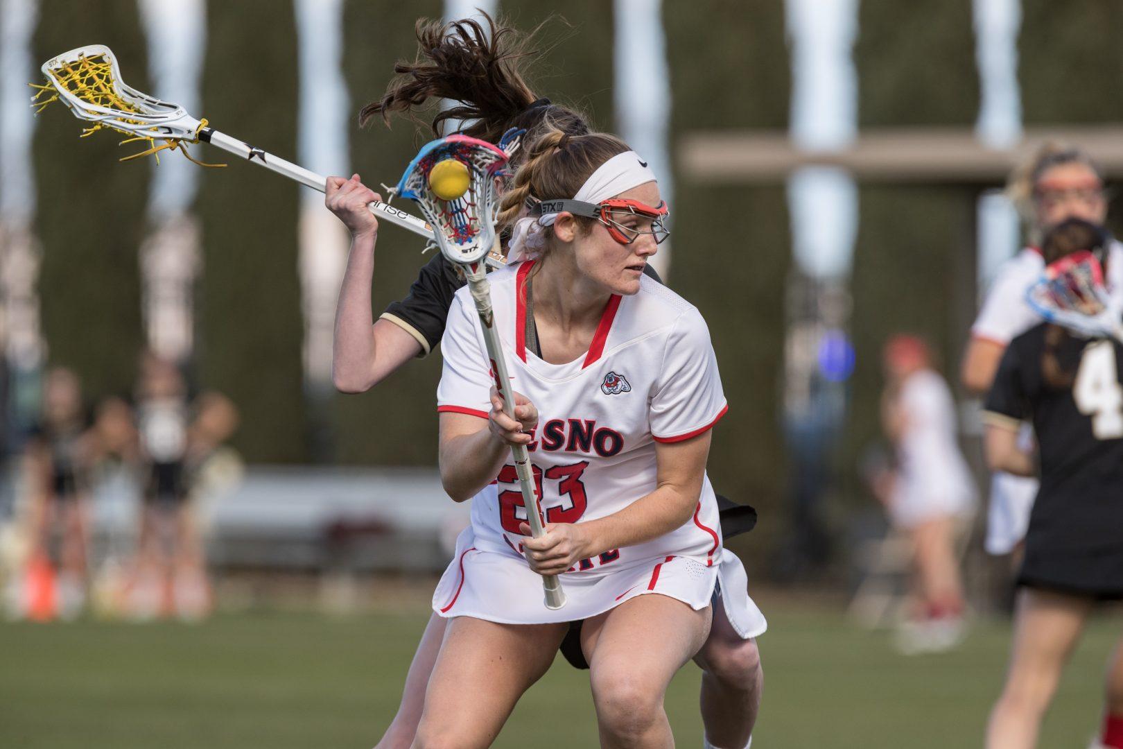 Junior Sarah Bloise leads the Fresno State lacrosse team with 39 goals and 20 assists. The team heads to UC Davis for its last regular season game on April 21, 2018. (Fresno State Athletics) 