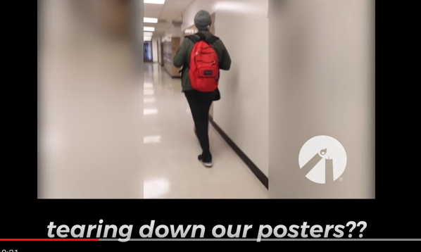 A screenshot of a YouTube video posted by the Students for Life chapter at Fresno State shows a student accused of taking down anti-abortion posters. (YouTube)