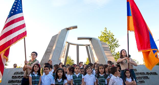 1.	The Homenet Scouts and the CKACS Students stand for the Armenian national anthem at Armenian Genocide Monument during the Commemoration of the Armenian Genocide on April 24, 2018. (Ramuel Reyes/The Collegian)