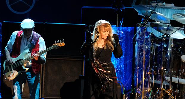 Fleetwood Mac bassist John McVie, left, lead singer Stevie Nicks, middle, during the Classic West festival at Dodger Stadium in Los Angeles on July 16, 2017. (Francine Orr/ Los Angeles Times/Tribune News Service)
