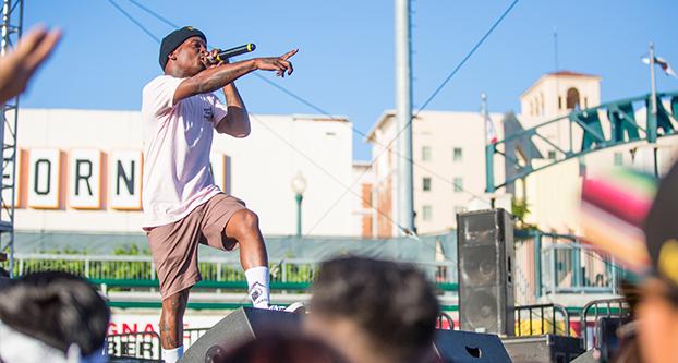 Fashawn performs at Grizzly Fest 2017 in Chukchansi Park on April 29, 2017. “Thank you Fresno for letting us have an event like this,” said the hip-hop artist from Fresno. “It really means more to me than you know.” (Khone Saysamongdy/Collegian File Photo)
