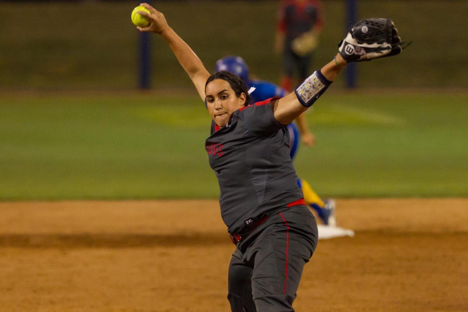 Right-handed pitcher Sarah Santana pitched fifteen innings this season as a reliever for the ‘Dogs. (Fresno State Athletics)  