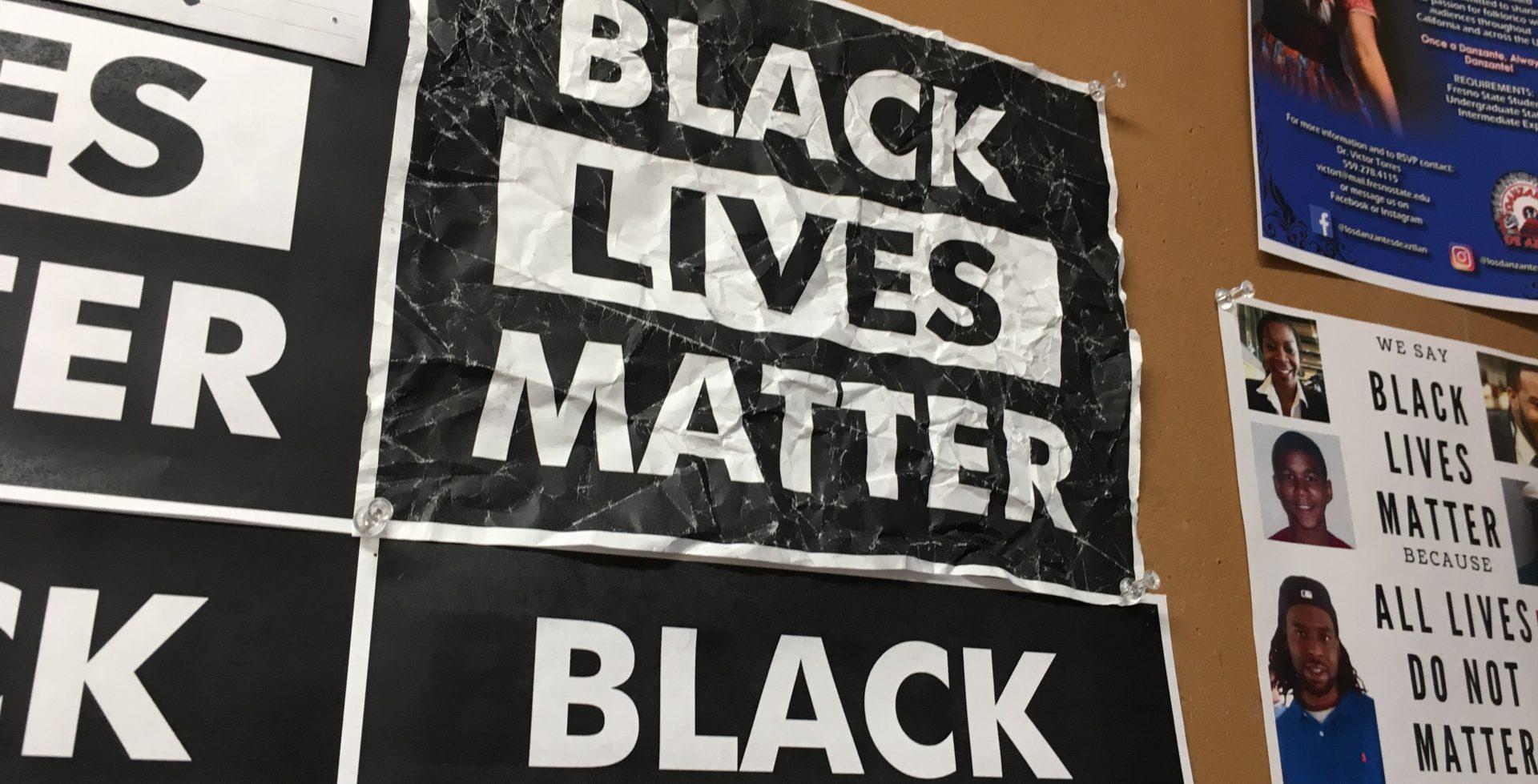 Black Lives Matter posters were reportedly vandalized outside the office of a professor in the Social Sciences Building. Fresno State President Dr. Josep Castro acknowledged the incident in an email to the campus. (Cresencio Rodriguez/The Collegian)