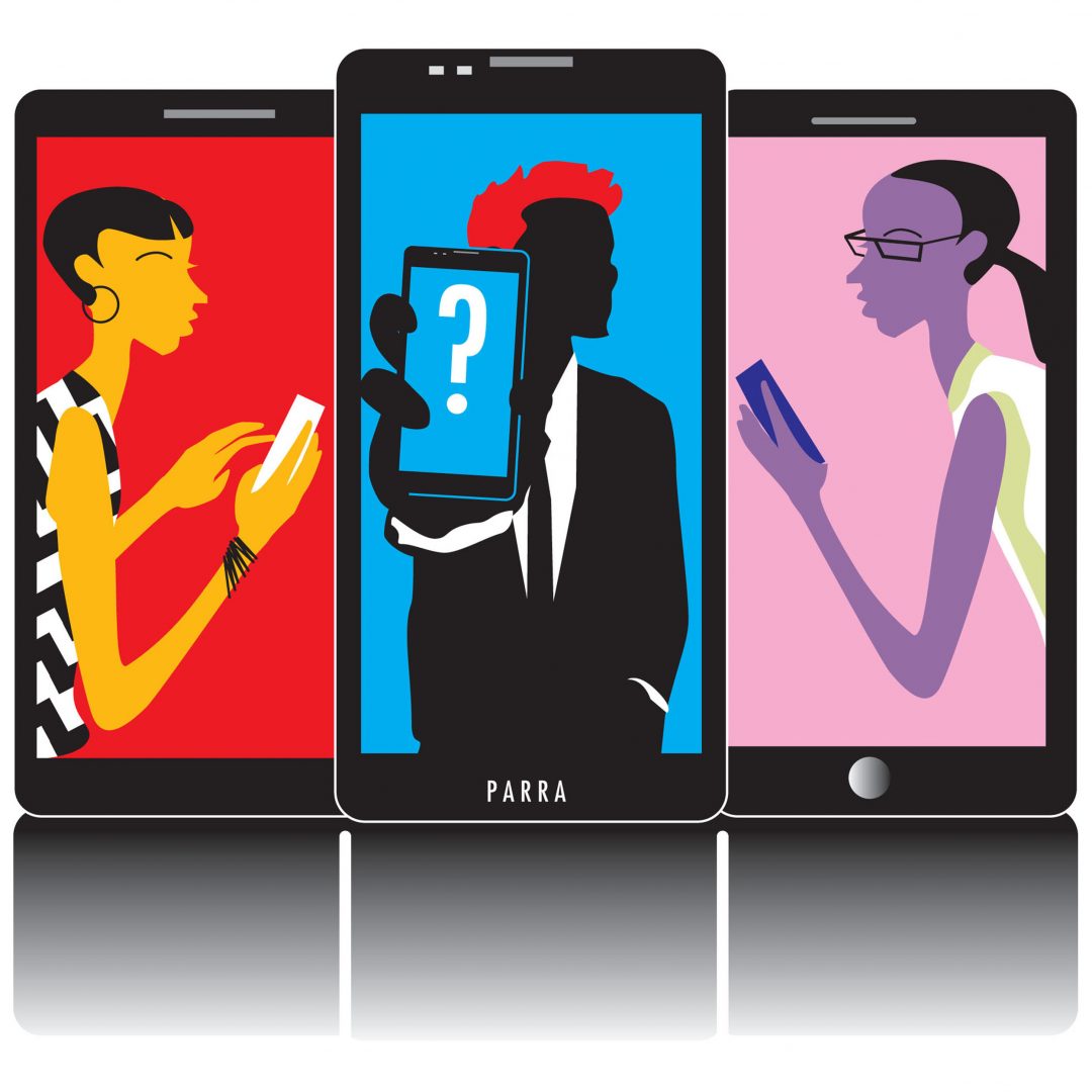 300 dpi SW Parra illustration of people using smartphones; can be used with stories about deciding which smartphone to buy. (The Fresno Bee/MCT)