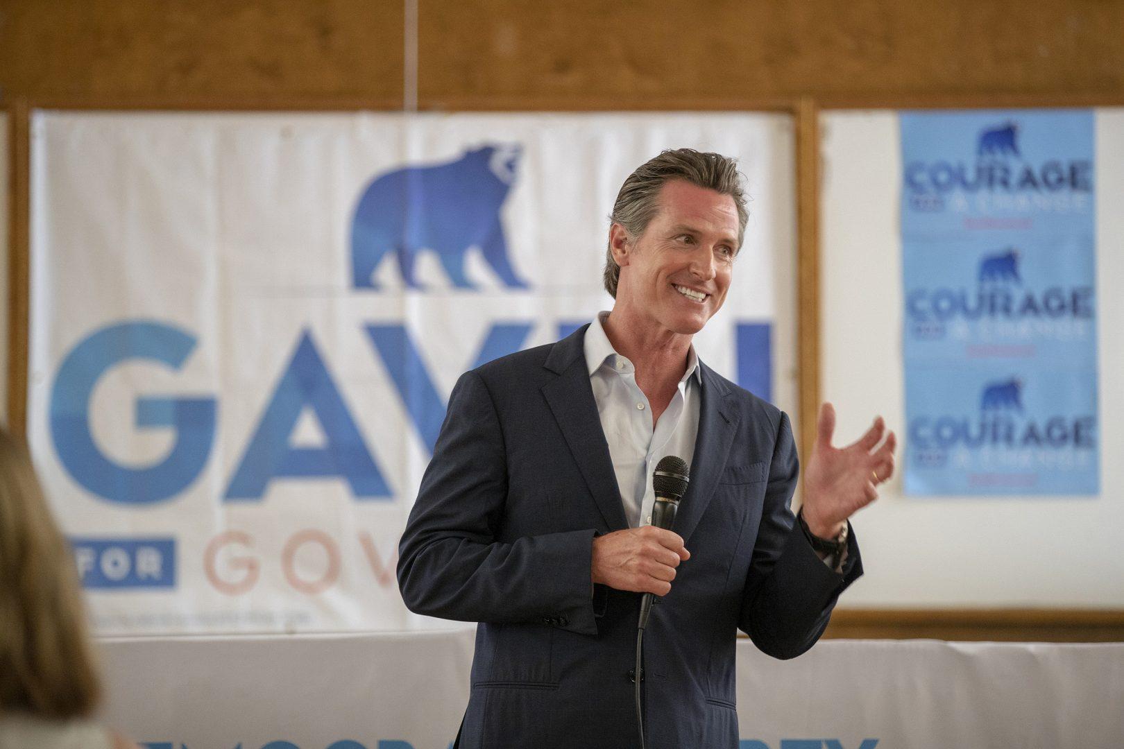 Lt. Gov. Gavin Newsom, Democratic candidate for governor of California and former San Francisco mayor, speaks to members of the Democratic Party of Orange County at UA Plumbers & Steamfitters Local 582 in Orange, Calif., on July 12, 2018. (Allen J. Schaben/Los Angeles Times/TNS)