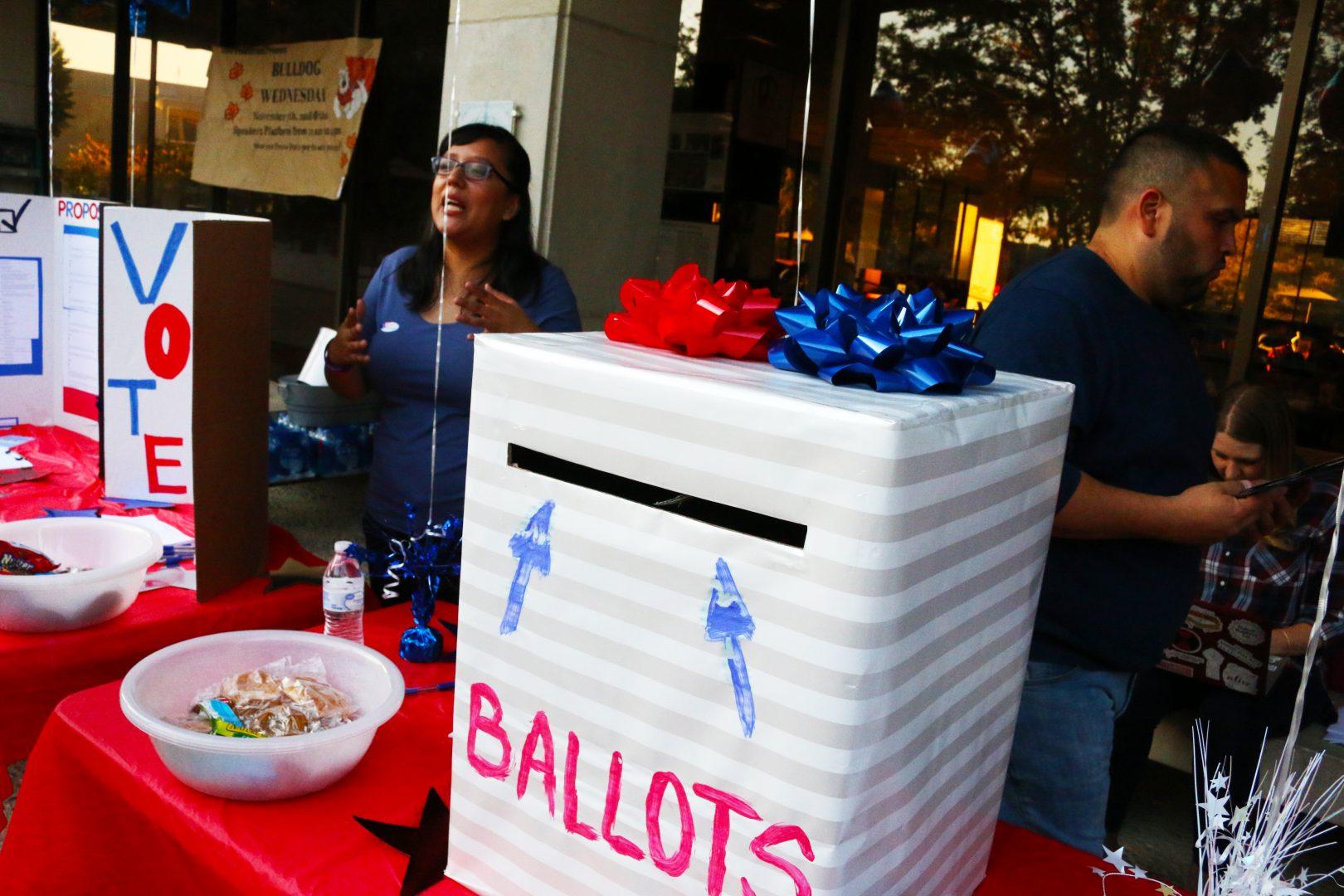 Students from Fresno States social work department hosted a ballot drop-off site on the balcony of the Fresno State University Student Union on Tuesday, Nov. 6, 2018 for the midterm elections. 