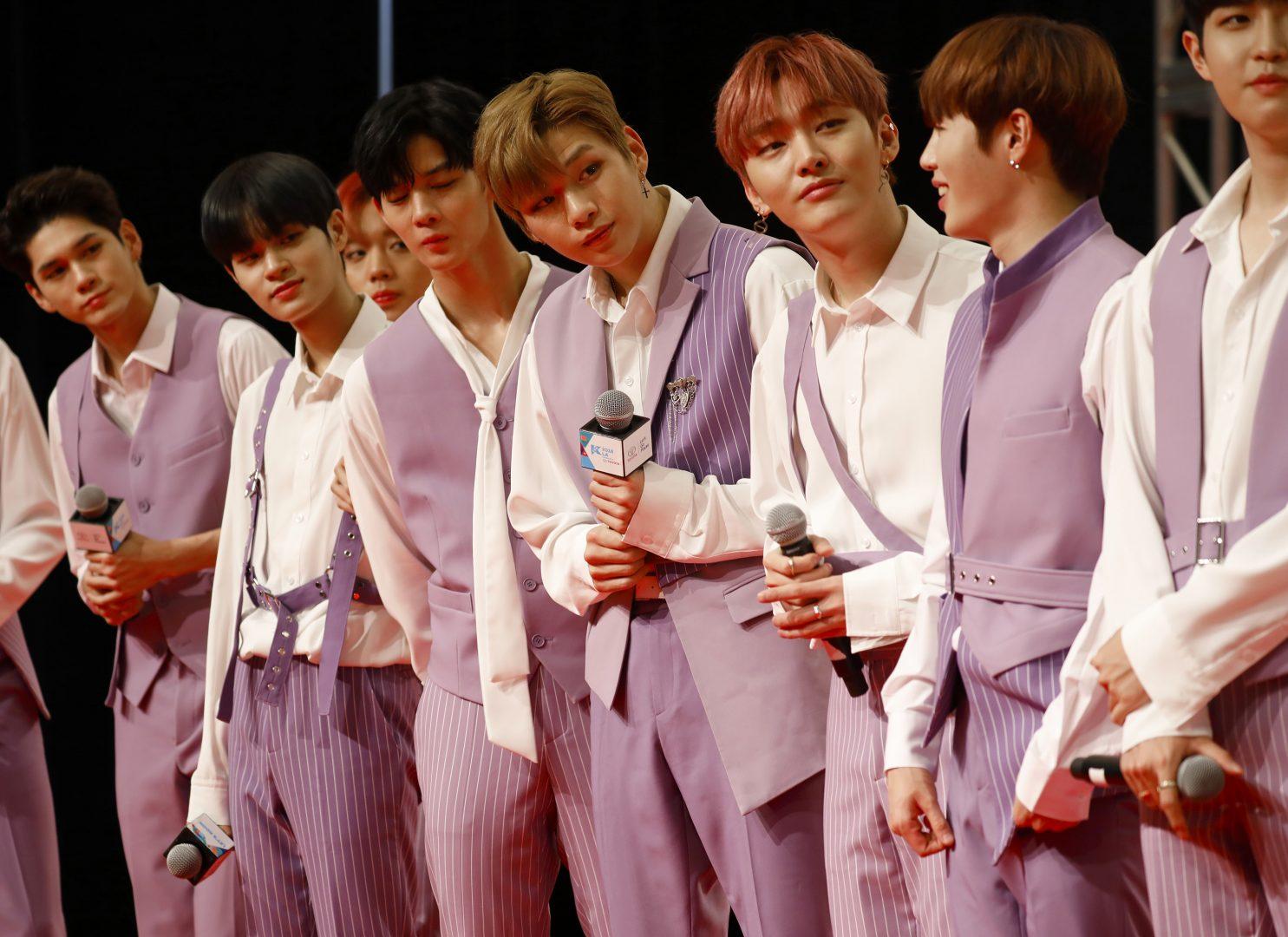 K-Pop performers Wanna One on stage during the red carpet at KCON LA at the Los Angeles Convention Center in Los Angeles, Calif. on Saturday, Aug. 11, 2018. (Francine Orr/Los Angeles Times/TNS)