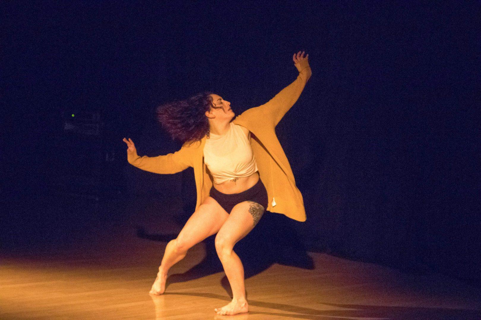 Kelsie Barry performs the closing number, Stella Maris by Moby during the opening night performance of Nothing is Beautiful; Everything Is Fine at Diannas Studio of Dance during the Fresno Rogue Festival on Friday, March 2, 2018. (Larry Valenzuela/The Collegian)