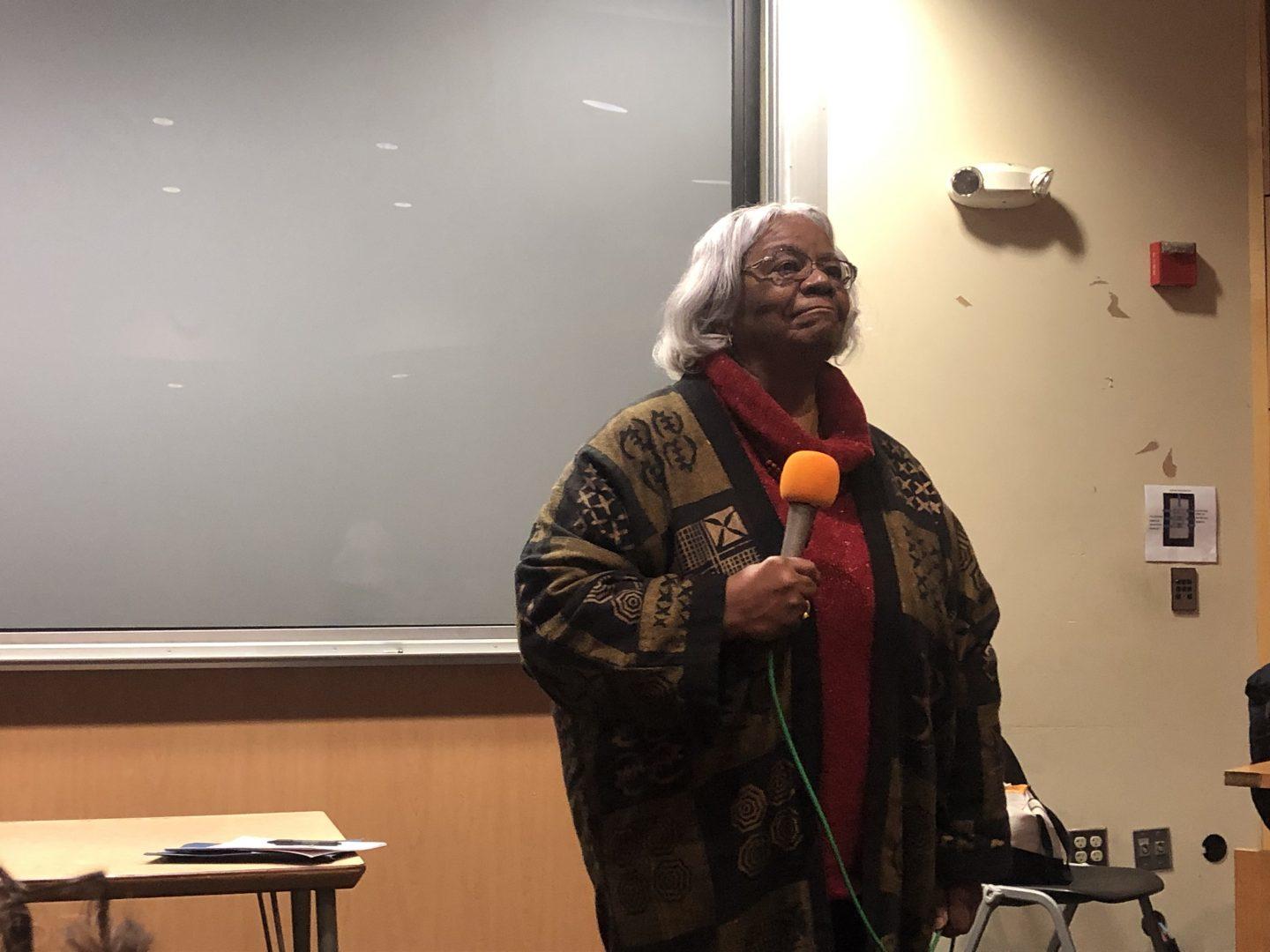 Dr. Margaret Wilkerson leading the discussion after film “Lorraine Hansberry: Sighted Eyes/Feeling Heart” which was shown in front of the CineCulture audience on Feb. 22. (Andrea Marin Contreras/The Collegian)