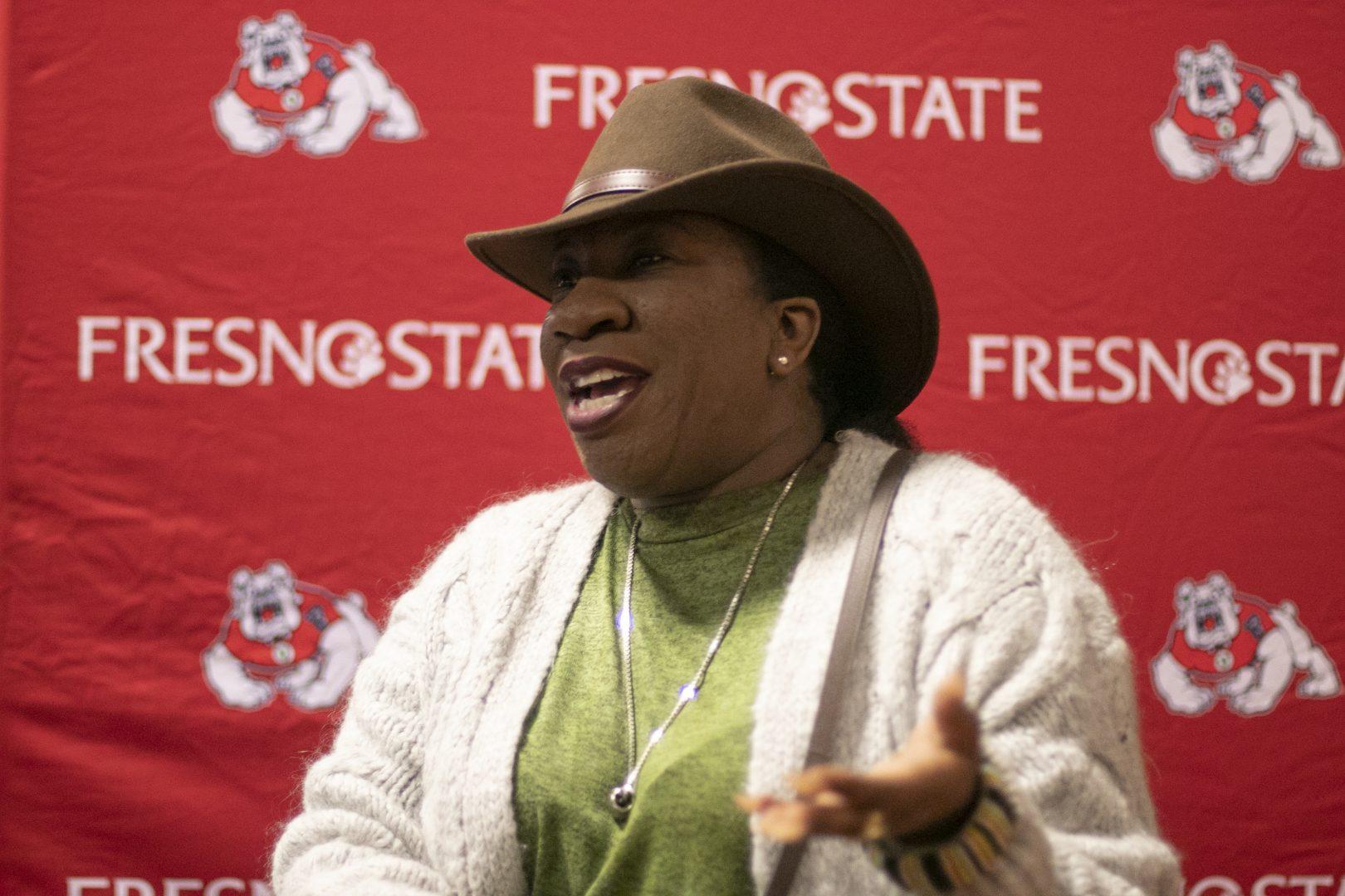 Tarana Burke, founder of the Me Too movement, speaks to students and faculty during An Evening of Empowerment and Advocacy in the Satellite Student Union on Wednesday, Feb. 6, 2019.  (Larry Valenzuela/The Collegian)
