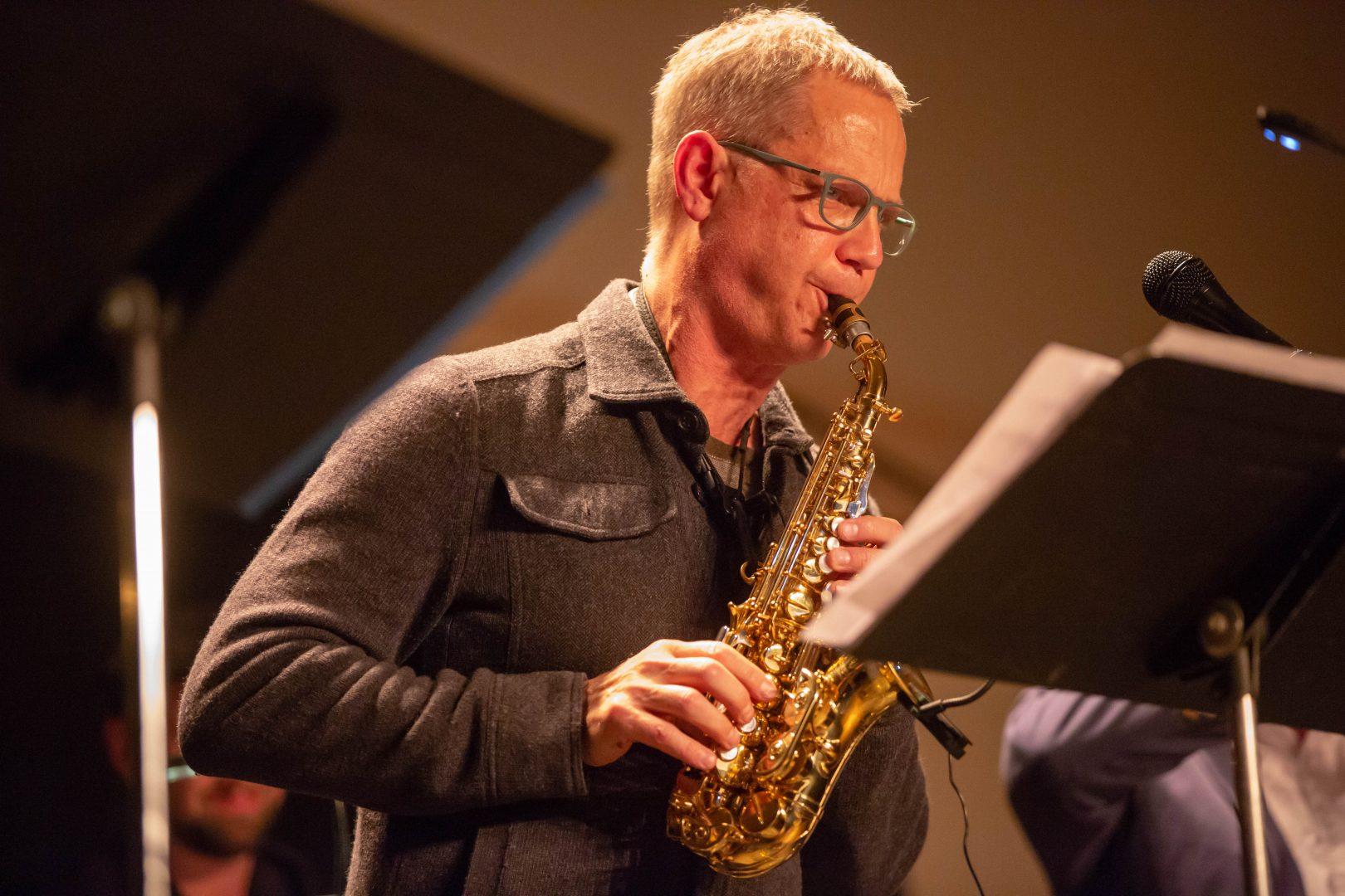 Saxophonist Benjamin Boone performs in front of a sold out crowd at the California Arts Academy on Friday Feb. 1st, 2019. (Jose Romo Jr./The Collegian)