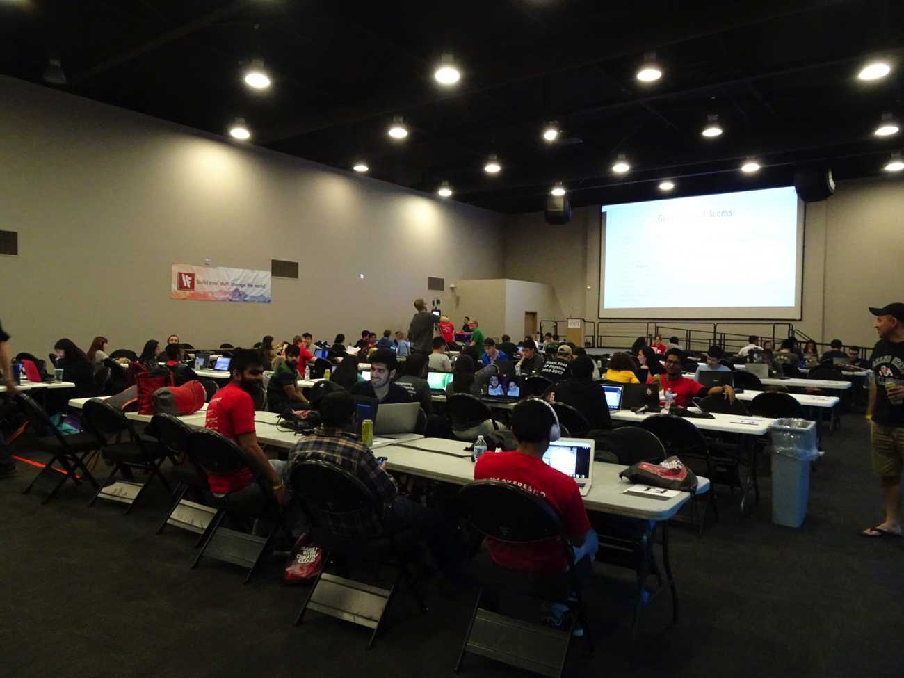 Students and staff get ready to start the Hack Fresno Hackathon, a 36-hour long event held at Fresno State North Gym room 118 on April, 27 2018. (Jorge Rodriguez/The Collegian)