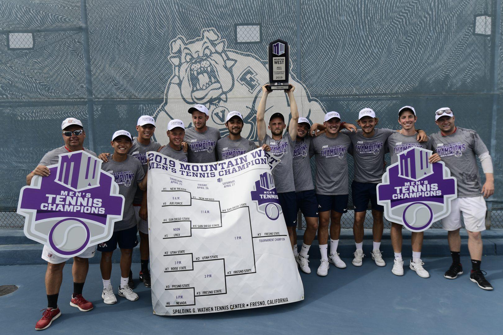 27 APR 2019: The 2019 Mountain West Mens Tennis Championship takes place at the Spalding G. Wathen Tennis Center on the campus of Fresno State University in Fresno, CA. Timothy Nwachukwu/NCAA Photos