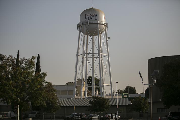 The water tower the workers were inspecting from sits 120 feet high. (Larry Valenzuela/The Collegian)