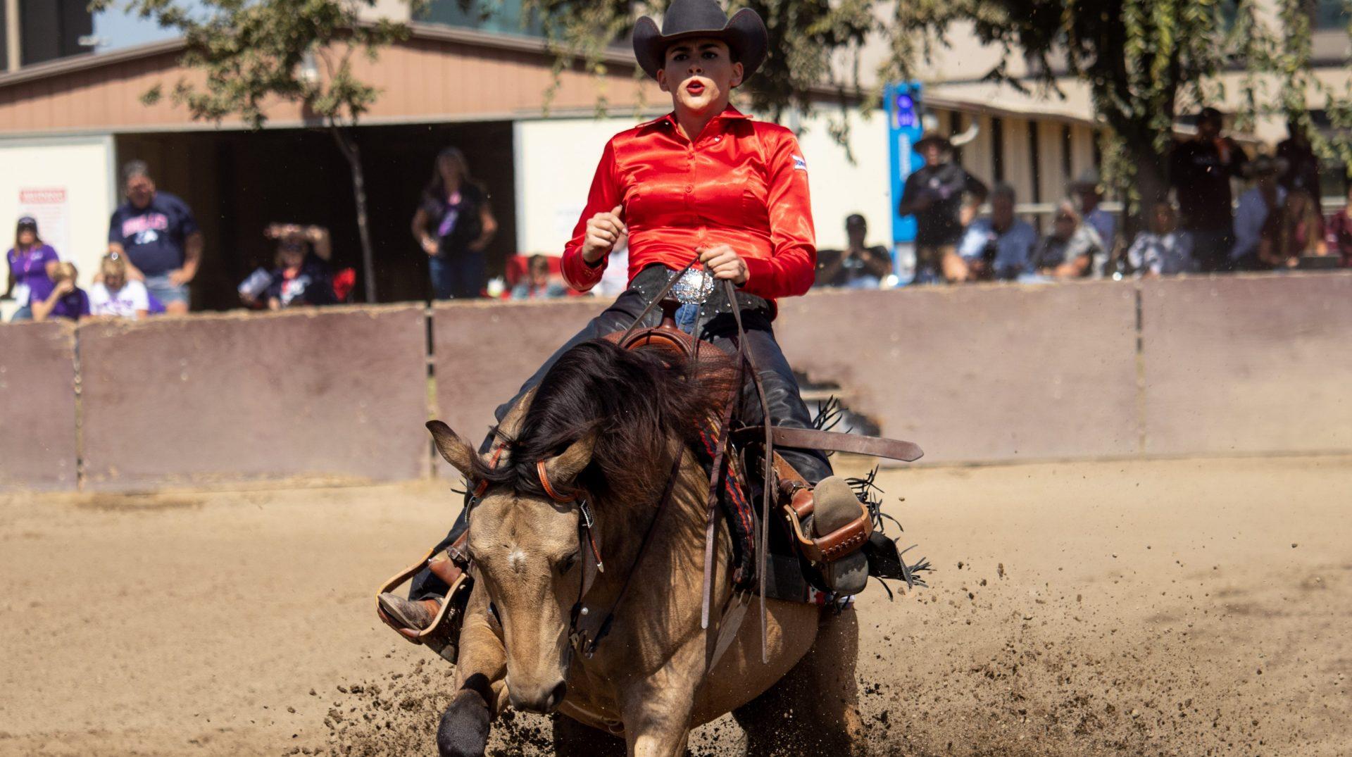 Fresno State equestrian team member Paige Barton at the Student Horse Center on Friday, Oct. 4, 2019. (Armando Carreno/The Collegian.)