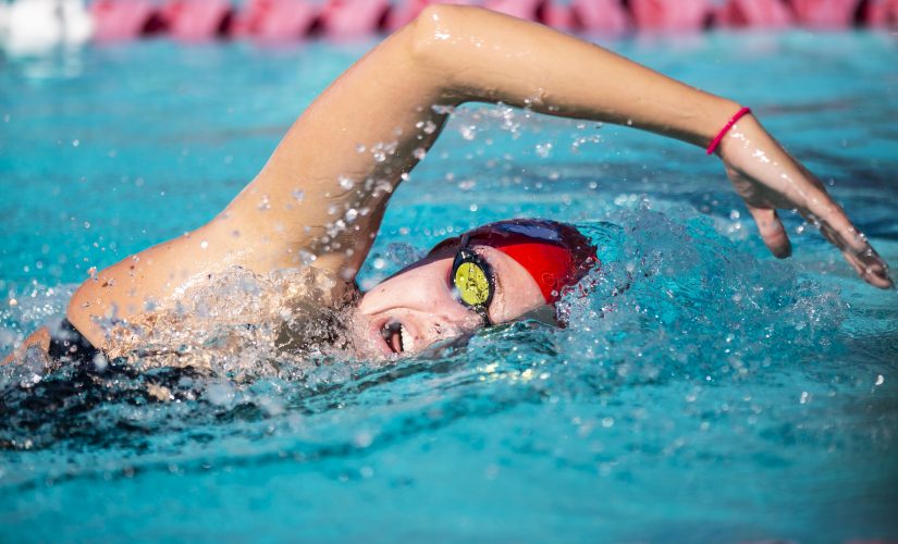 Eydis Osk Kolbeinsdottir competes in the 1650 free style race during the Chick-Fil-A Invitational on Saturday, Oct. 12, 2019. (Larry Valenzuela/ The Collegian)