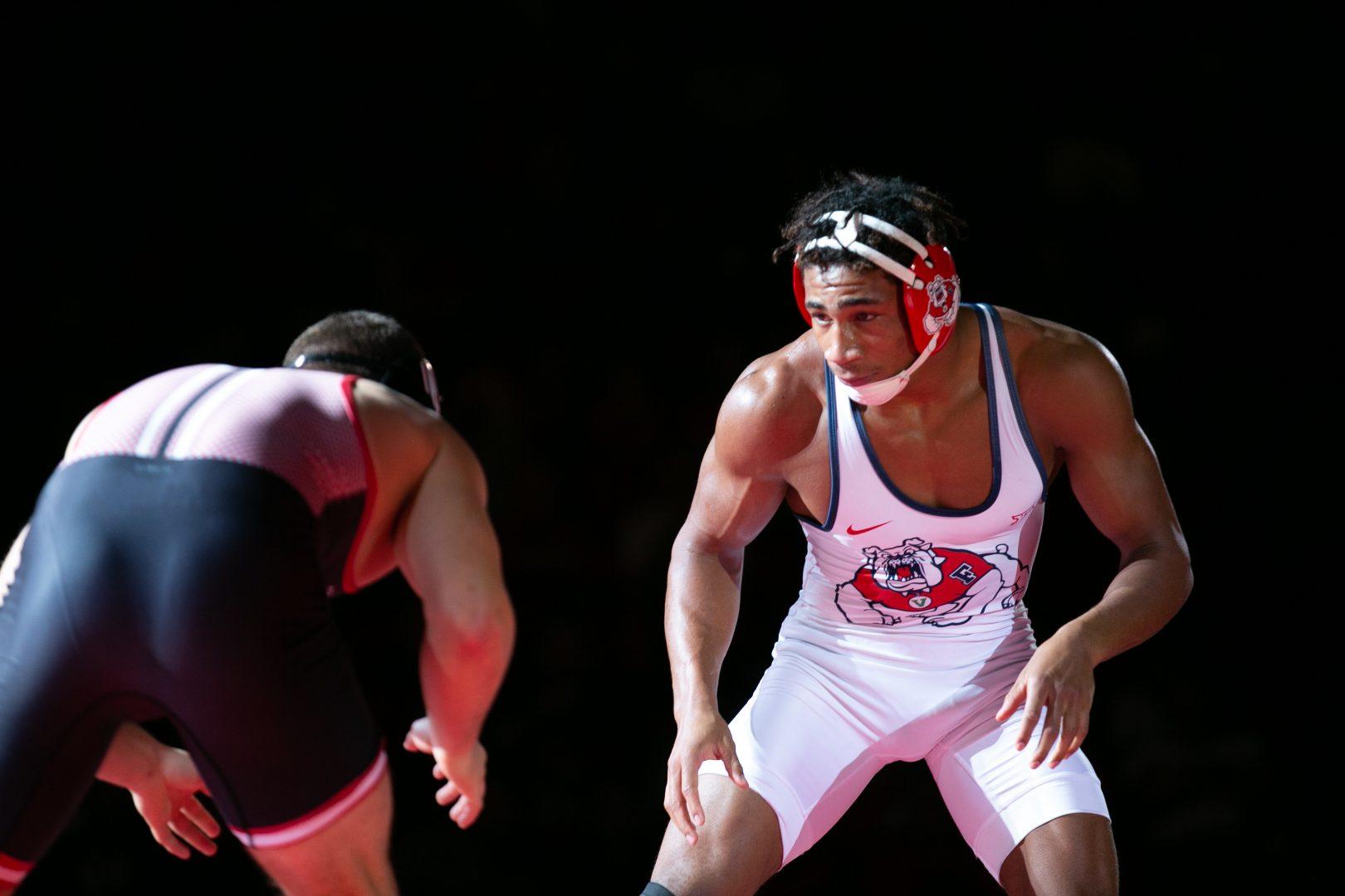 Red Shirt Freshman Adam Kemp picks up his first win as a bulldog in the home opener against Rutgers on Friday November 15, 2019 at the SaveMart Center. (Armando Carreno/The Collegian)