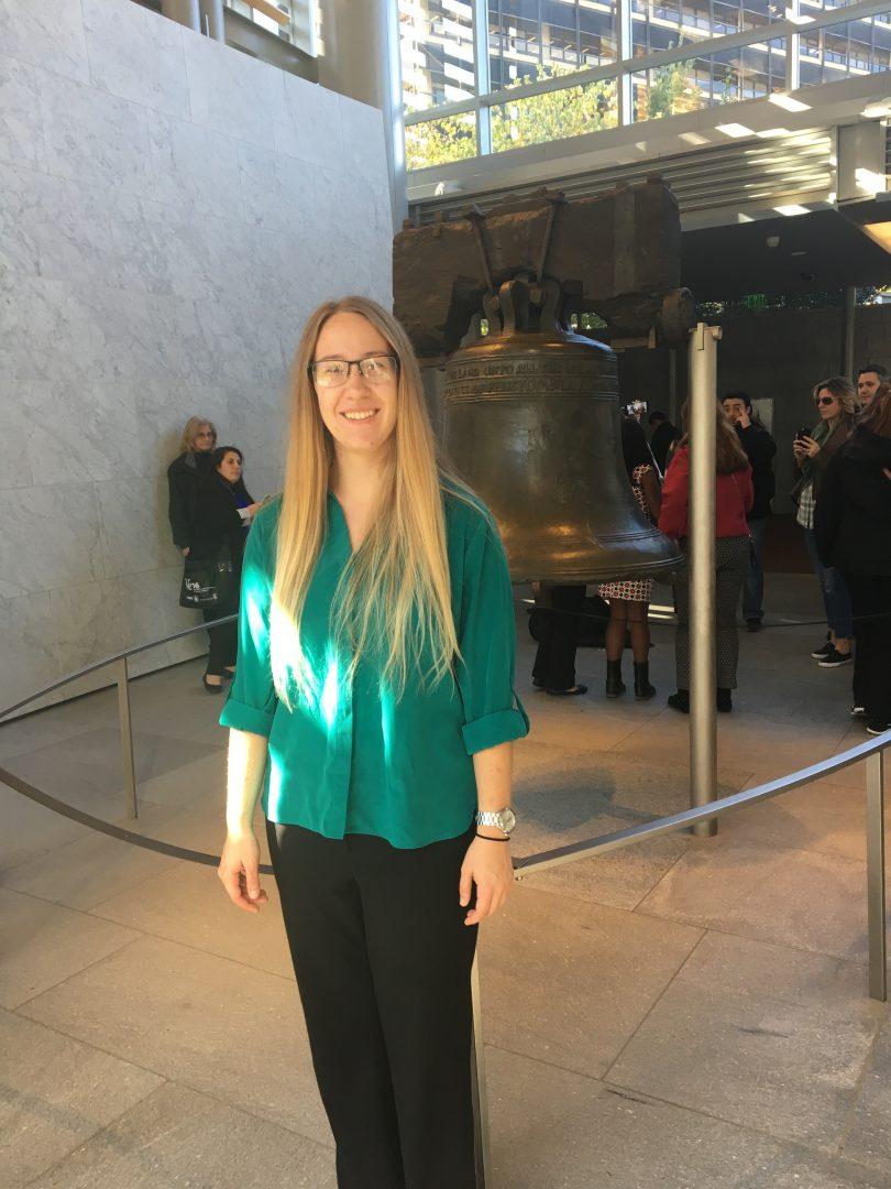 Kameron Hurst visits the Liberty Bell in Philadelphia as part of the Women Engineers Conference in October 2016. (Courtesy Kameron Hurst).