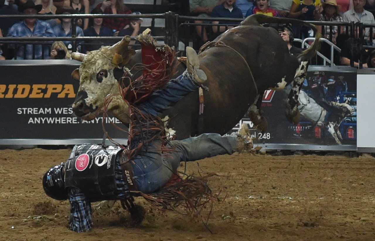 The Professional Bull Riders perform at the Syracuse Showdown at the Oncenter War Memorial, Syracuse, NY, on Saturday, Sept. 21, 2019. (Scott Schild/Tribune News Service)