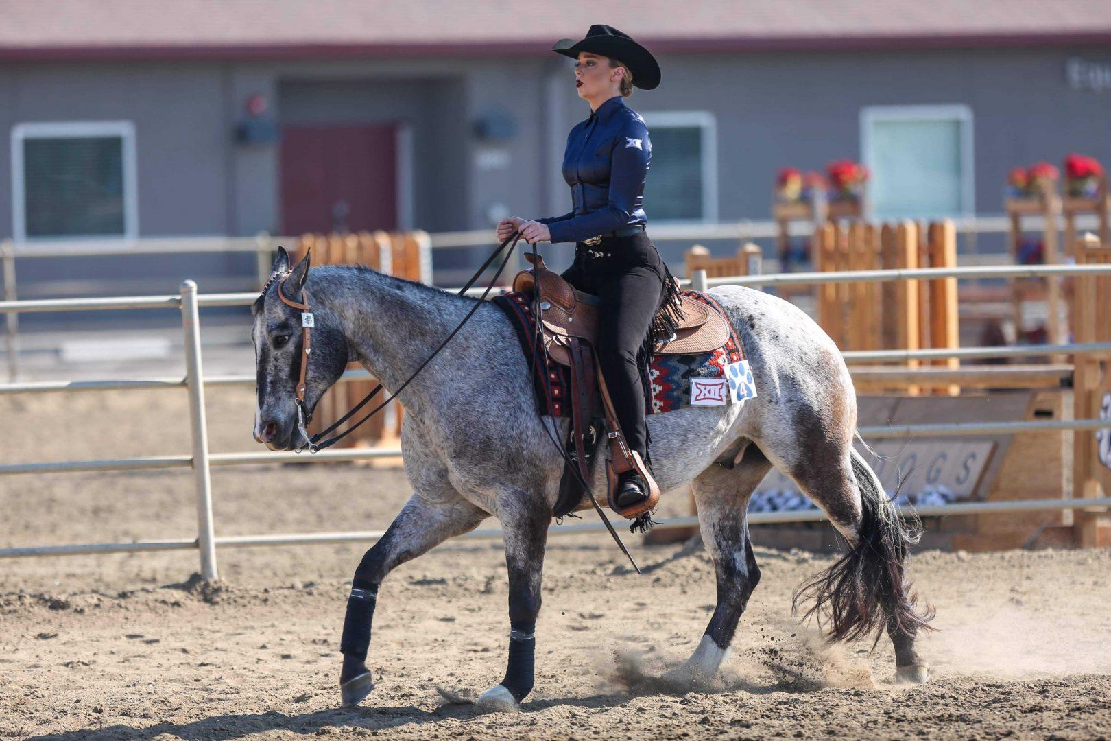 Kameron Thorn takes part in the horsemanship competition against Auburn at the Student Horse Center on Saturday, Feb. 1, 2020. (Larry Valenzuela/The Collegian)