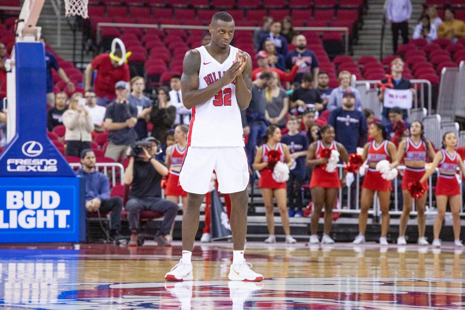 Former Fresno State mens basketball player Nate Grimes during a game at Save Mart Center. (Armando Carreno/The Collegian)
