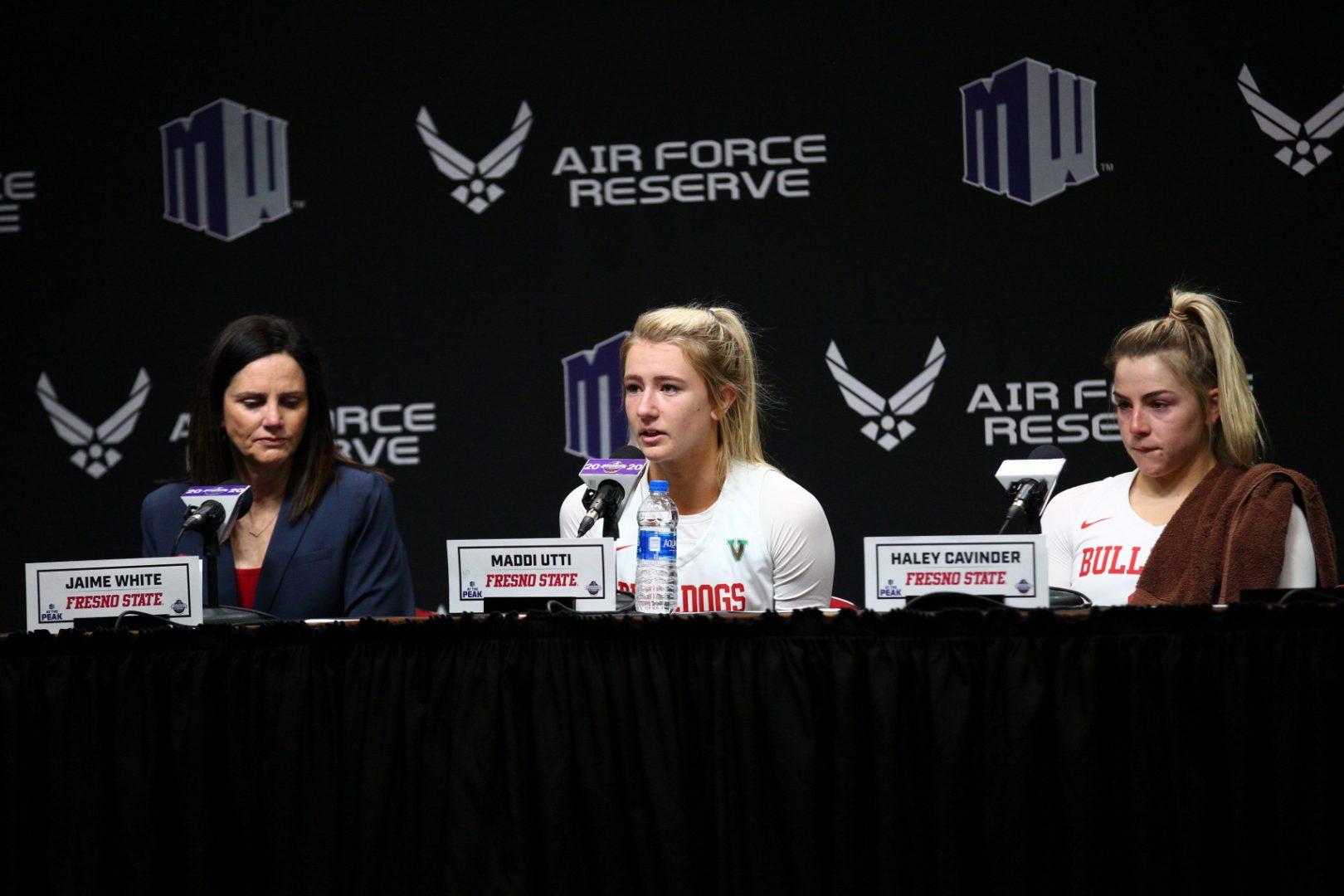 Utti speaks during the post-game press conference after their loss to Boise State at the Thomas & Mack Center in Las Vegas, Nevada on Wednesday, March. 4, 2020. (Armando Carreno/The Collegian)
