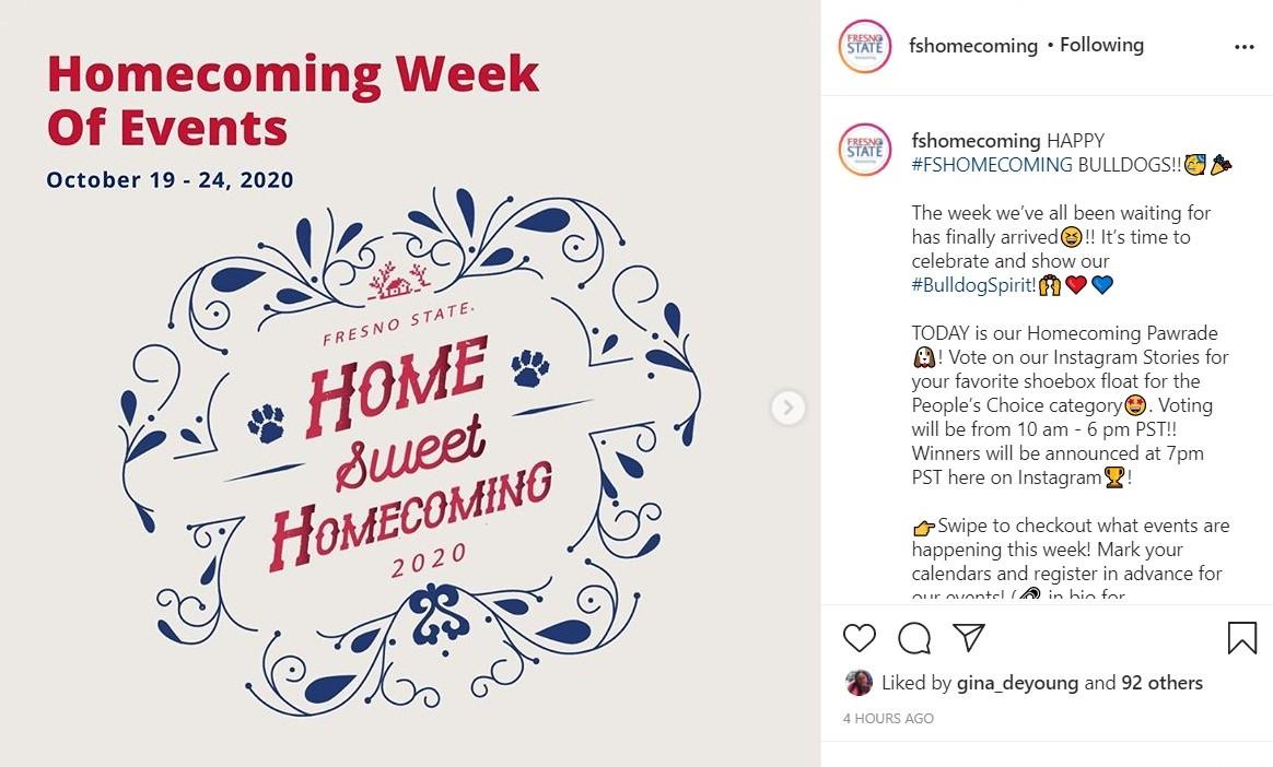 Fresno State will be hosting a week of events for homecoming. (Courtesy Fresno State Homecoming Instagram)