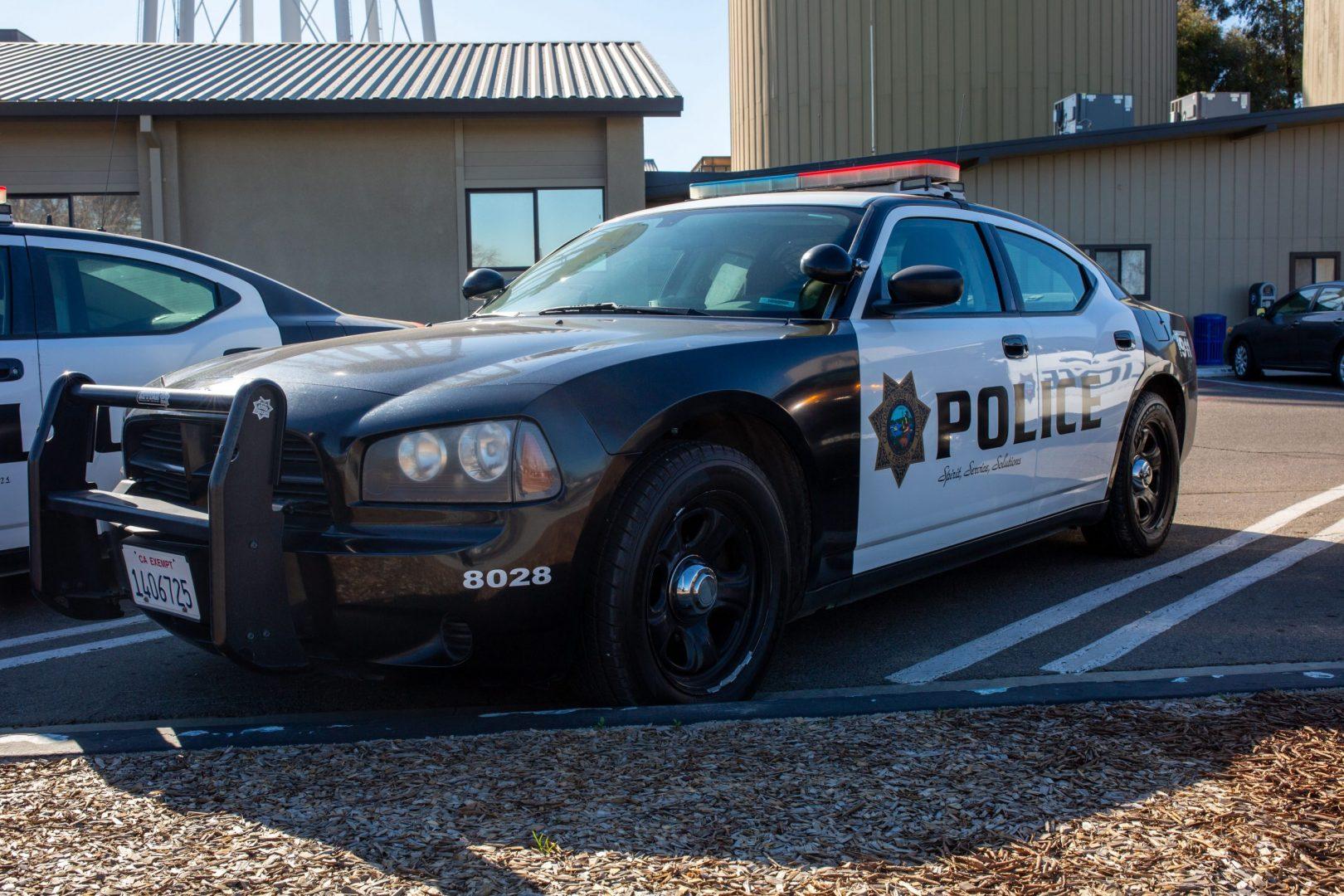 Fresno police department car parked in front of Fresno State Police Department on Tuesday February 4, 2020. (Armando Carreno/The Collegian)