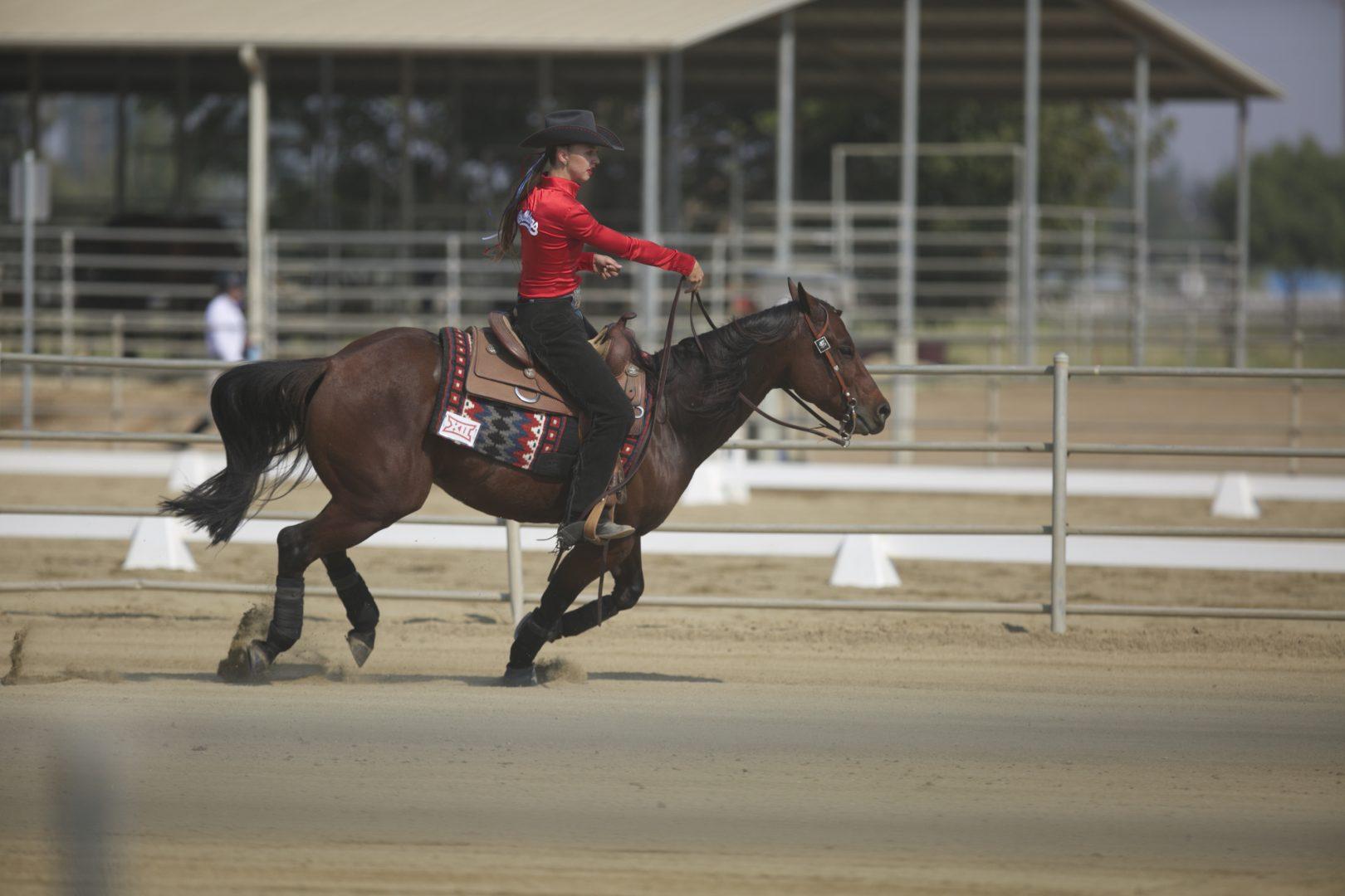 Fresno State rider Bailey Alexander defeats TCU on Saturday, Oct. 2, 2021, at the Student Horse Center. (Adam Solis/The Collegian)