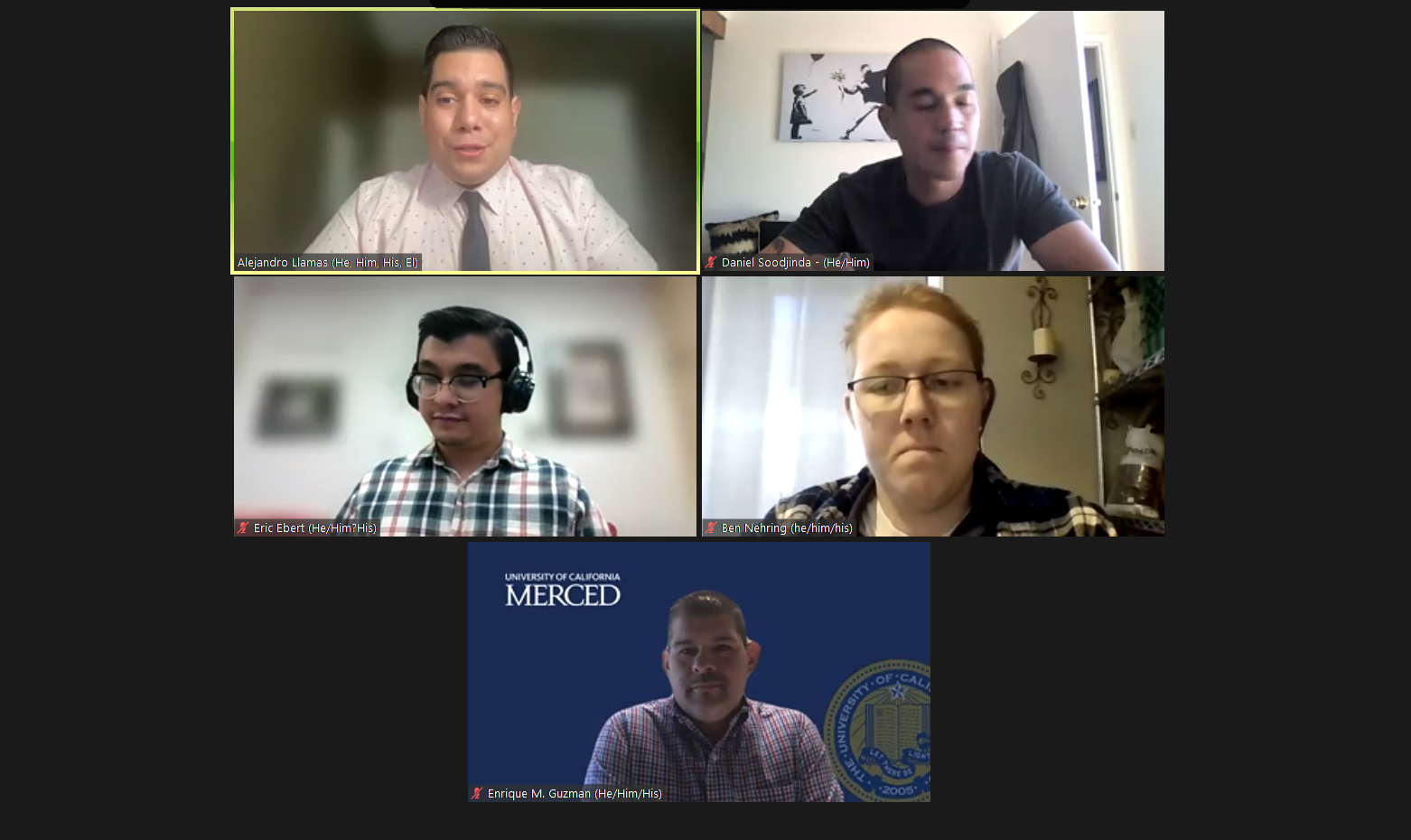 A screenshot of the Zoom panel featuring several guest speakers. 