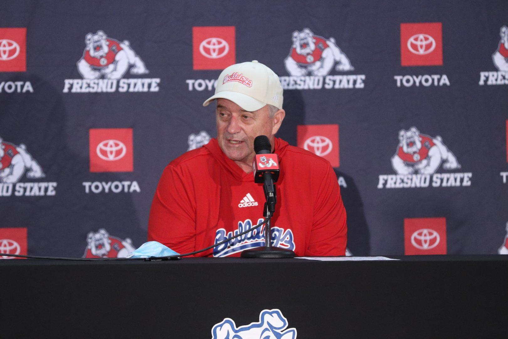 Fresno State Football head coach Jeff Tedford introduced 23 new football additions on National Signing Day, Feb. 2, 2022. (Melina Kazanjian/ The Collegian) 