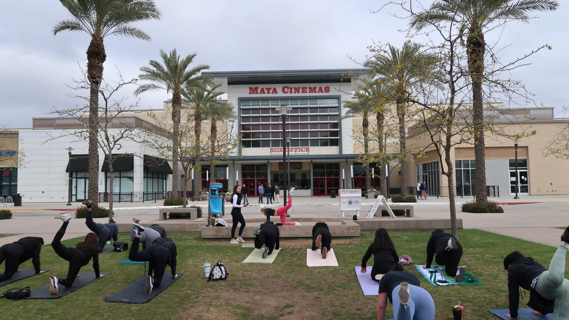 Gaona leads workouts in the square at Campus Pointe. (Viviana Hinojos/The Collegian)