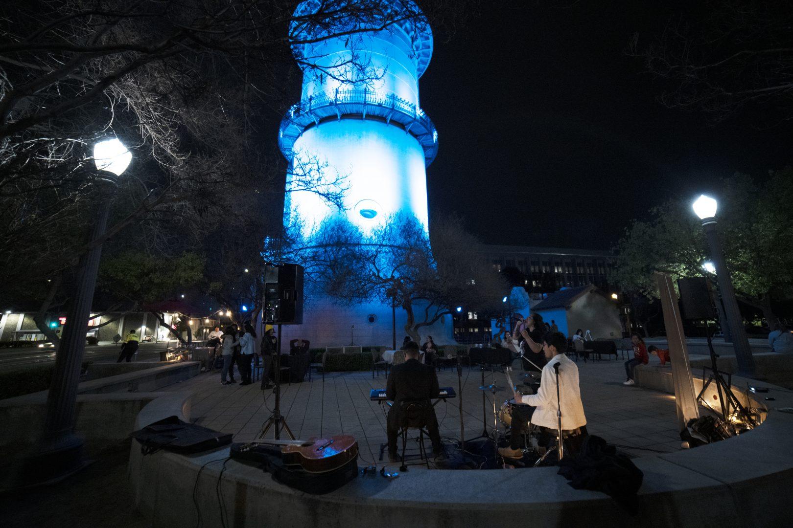 Marchs ArtHop featured an event with live music and more at Frida Cafes future location, the Fresno water tower. (Wyatt Bible/The Collegian)