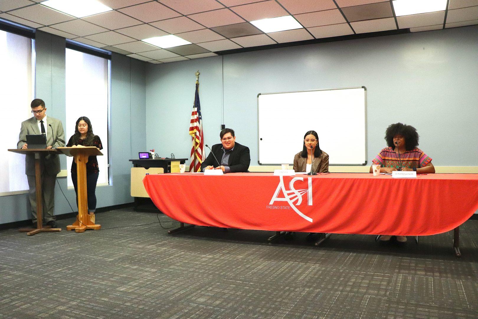 Associated Students Inc. (ASI) candidates gather in ASI presidential debate, moderated by The Collegian, for the 2022-23 special election on Tuesday, April 26, 2022, at the University Student Union. (Melina Kazanjian/The Collegian)