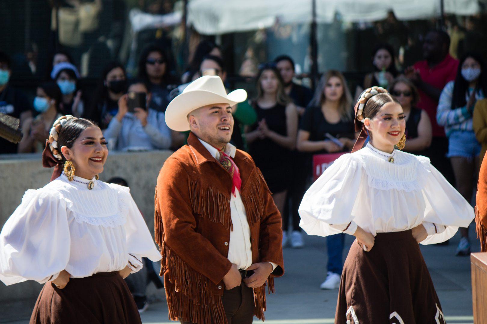 Fresno State dance program Los Danzantes de Aztlán perform on campus at the Peace Garden. 