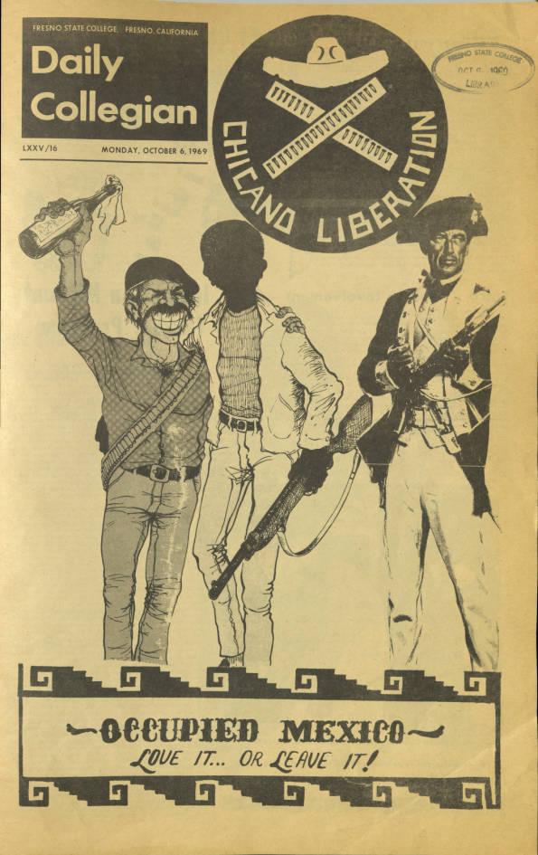 La Voz de AztlÃ¡n published its first supplement paper on Oct. 6, 1969, showing
imagery of Mexican revolutionaries and Chicano liberators. (Edward Lopez/The Collegian)