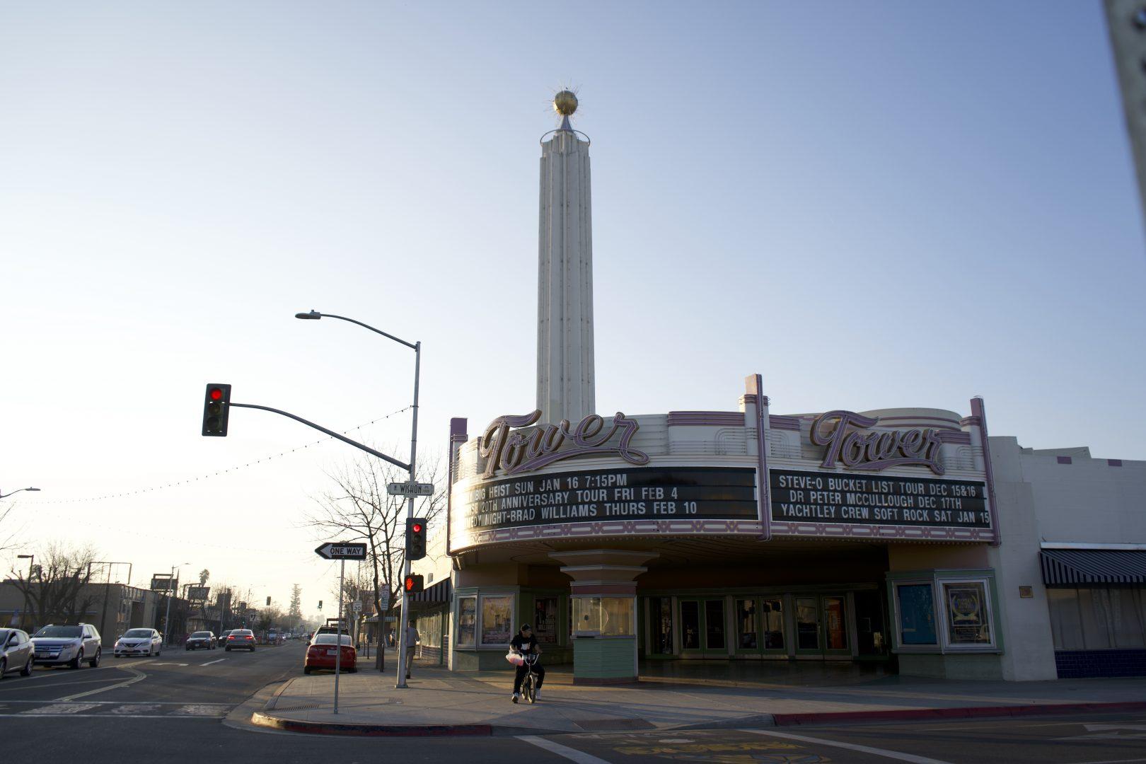 The City of Fresno and city councilmembers voted in favor of purchasing the Tower Theatre, located on 815 E. Olive Ave., on April 21, 2022. (Wyatt Bible/The Collegian)