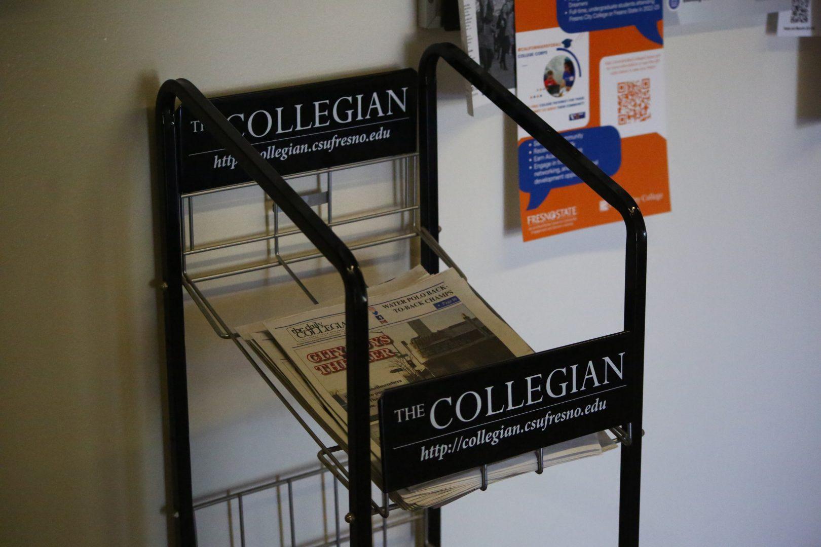 One of the stands offering a free copy of The Collegian on campus. (Adam Ricardo Solis/The Collegian)