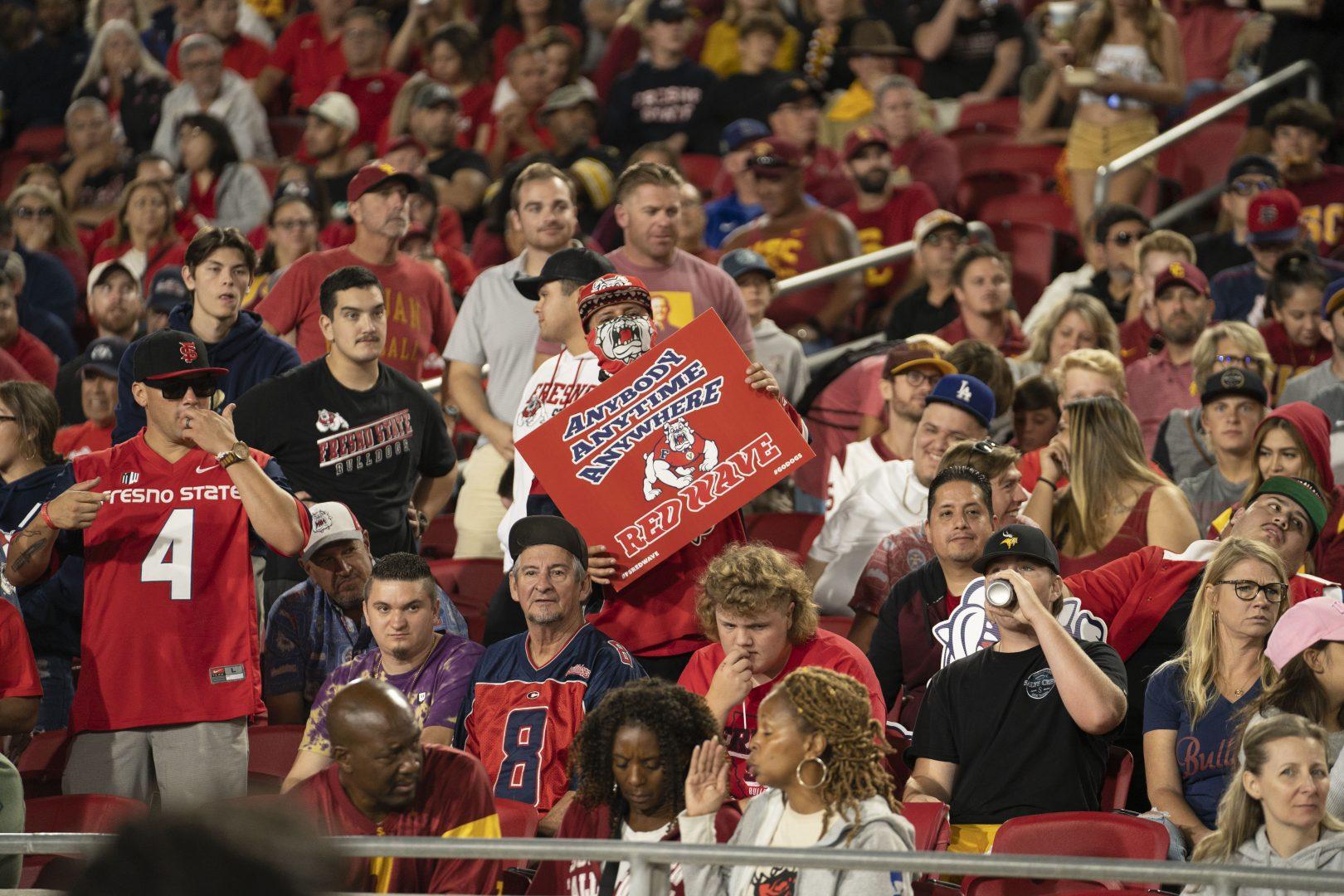 The Red Wave traveled over 200 miles to the Coliseum in the city of Angels. (Blake Wolf/ The Collegian)