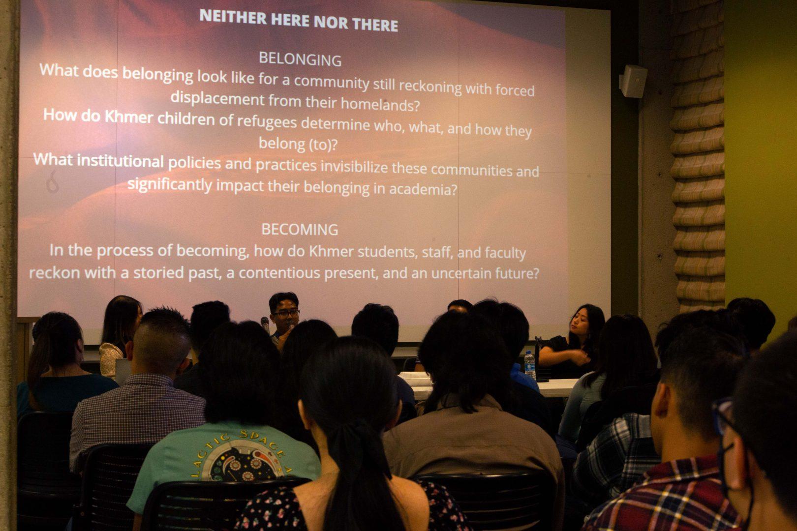 Four panelists spoke about the Khmer experience at Fresno State and higher education during  “Neither Here Nor There: Khmer Reflections on Belonging and Becoming at Fresno State” on Oct. 12. (Jannah Geraldo/The Collegian)
