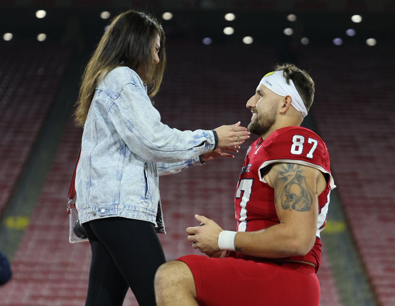 Raymond Pauwels Jr. proposed to Lexi Ledesma after the game on Friday night. (Courtesy of Fresno State Athletics)