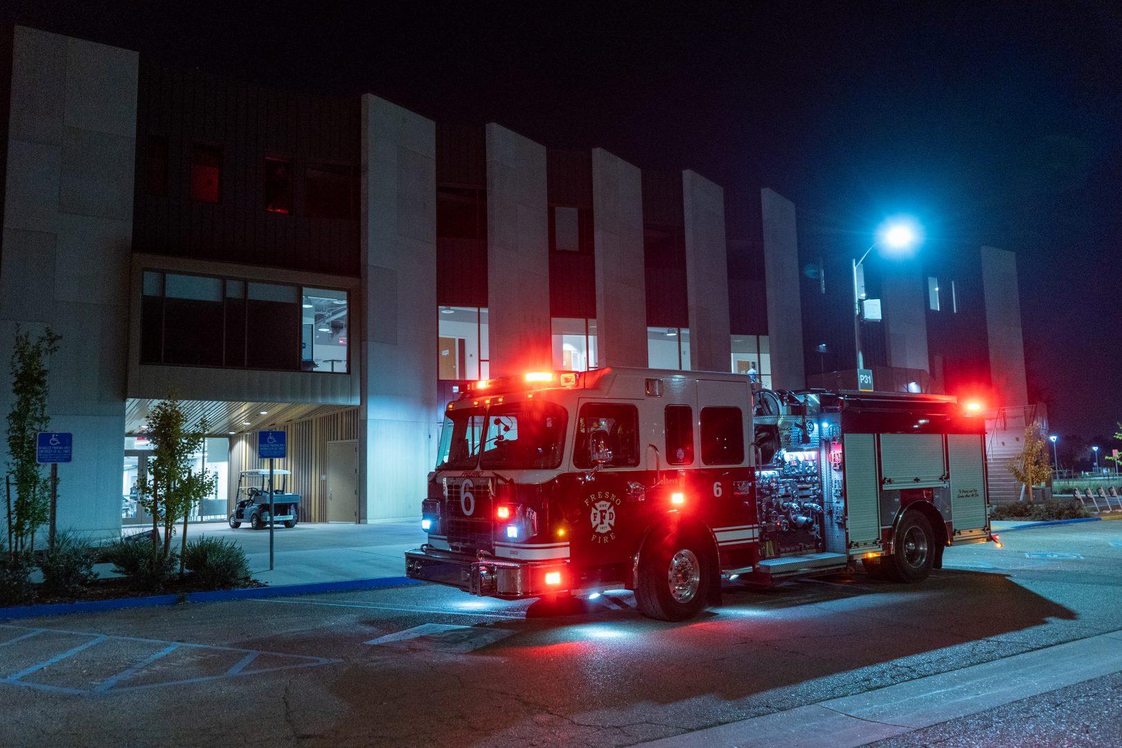 The Fresno Fire Department received an emergency call at 8:49 p.m. after a person was stuck in the Resnick Student Union elevator on Nov. 14. (Wyatt Bible/The Collegian)