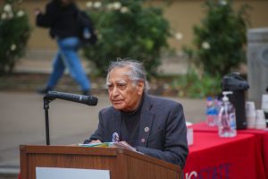Kapoor speaks at event at Peace Garden on Jan 14, 2023. (Manuel Hernandez/The Collegian)