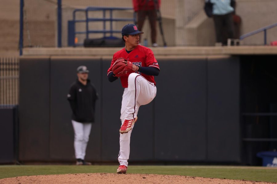 Victor Arreola pitches for Fresno State in its series finale against Omaha on Feb. 26. 