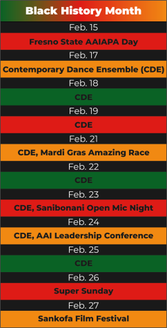 Graphic calendar shows remainder of Black History Month events on and off campus.