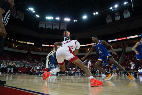 Donavan Yap handles the ball on offense against San Jose State on Feb. 7, at the Save Mart Center. 