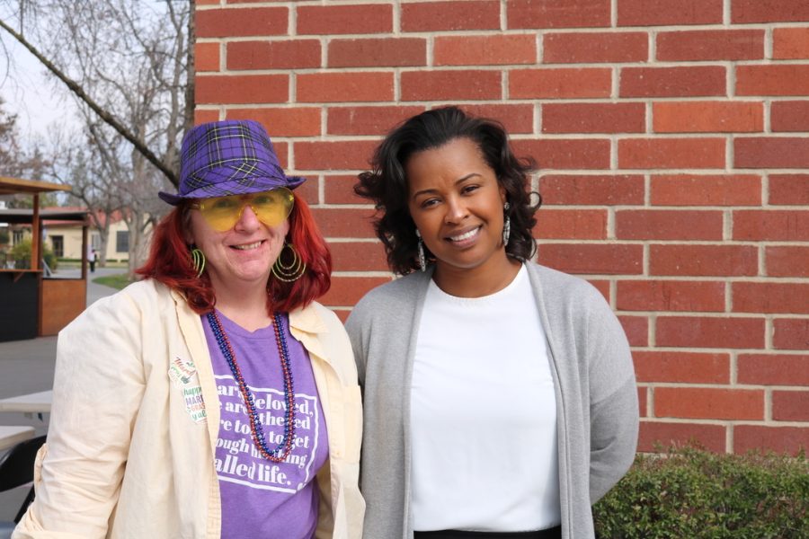 Rashanda Booker (right) celebrates her first Mardi Gras at Fresno State as the first university diversity officer. (Aileen Guzman/The Collegian)