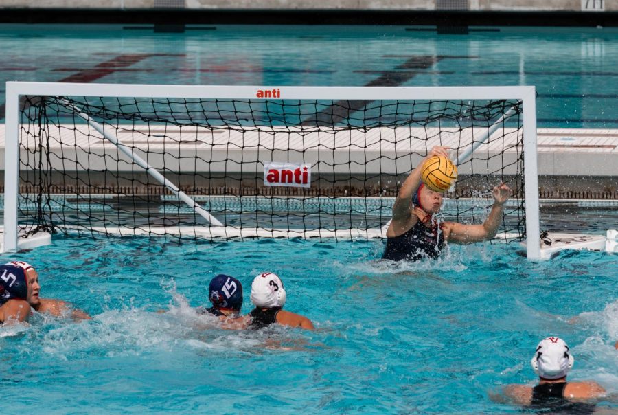 Goalkeeper Paula Nieto Jasny blocks a shot against Azusa Pacific in the last home game, on March 18. 